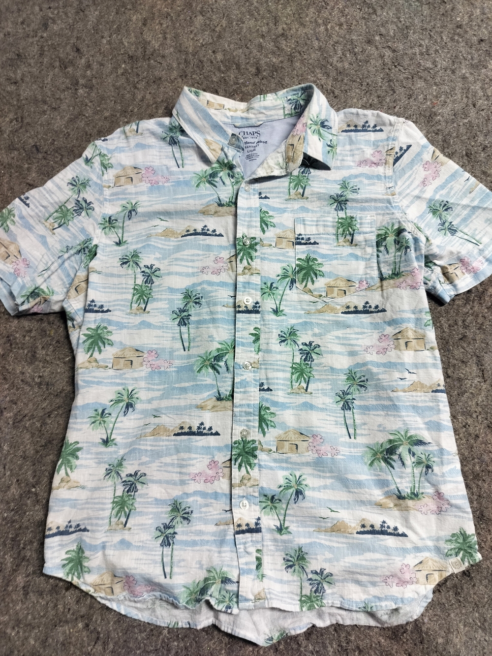 Chaps Men's Light Blue Palm Print Short-Sleeve Button-Down Shirt